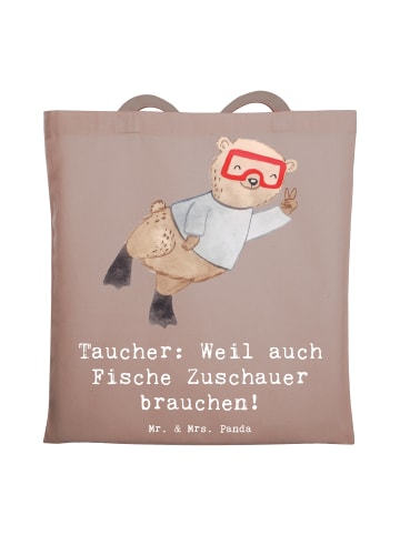 Mr. & Mrs. Panda Strandtasche Tauchen Zuschauer mit Spruch in Braun Pastell
