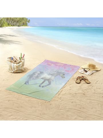 Good Morning Velours-Frottier Strandtuch Unicorn in silber