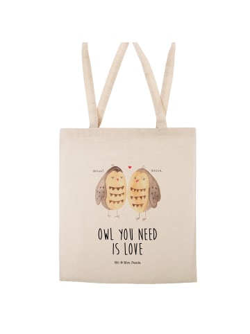 Mr. & Mrs. Panda Jutebeutel Eulen Liebe mit Spruch in Creme