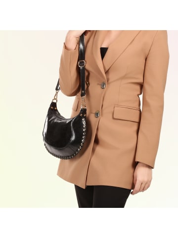 Toscanto Leder Schultertasche, Umhängetasche Toscanto Tasche schwarz ca. 32cm