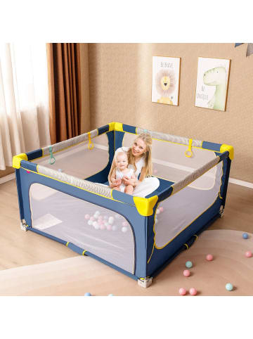 COSTWAY Laufgitter 150cm faltbar mit atmungsaktivem Netz & 50 Bälle in Blau