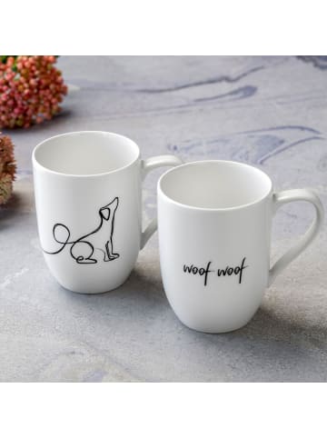 Villeroy & Boch 2er Set Kaffeebecher Dog Statement 280 ml weiß in weiß