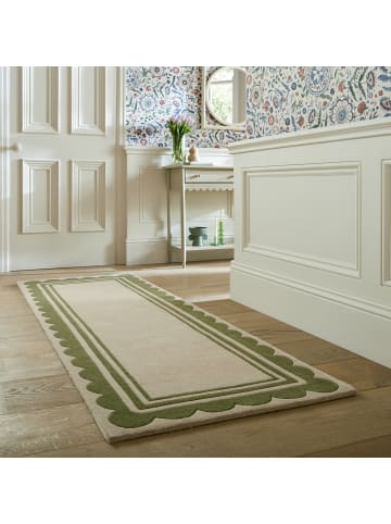 KADIMA DESIGN Wollteppich Grafisch, Rahmen, Wohnzimmer schmutzabweisend in Grün-Beige