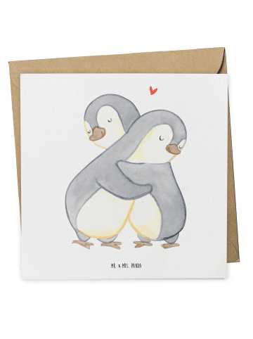 Mr. & Mrs. Panda Klappkarte Pinguine Kuscheln ohne Spruch in Weiß