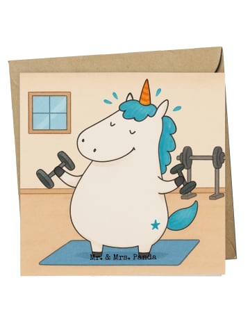 Mr. & Mrs. Panda Klappkarte Einhorn Fitness Design ohne Spruch in Weiß
