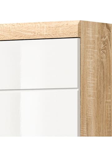 Inn.Furn Midischrank weiß Hochglanz, Eiche 74 cm, Badschrank 4-türig