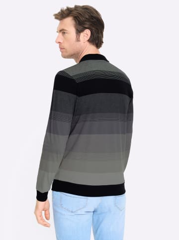 WITT WEIDEN Langarm-Poloshirt in schwarz-anthrazit-gestreift