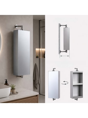 relaxdays Spiegelschrank in Silber – (B)25 x (H)60 x (T)12 cm