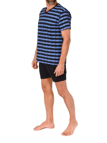 NORMANN Kurzarm Schlafanzug Shorty Pyjama Streifen in marine
