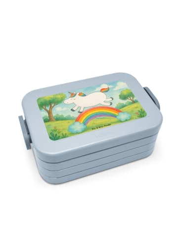 Mr. & Mrs. Panda Snackbox Einhorn Regenbogen Design ohne Spruch in Blau Pastell