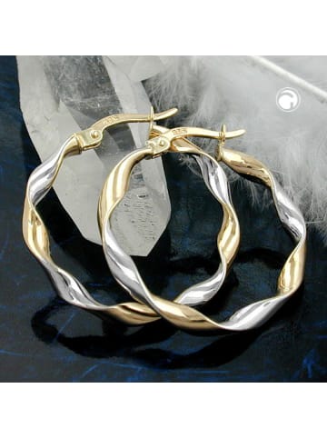 Gallay Creole Ohrring 26x3mm oval bicolor diamantiert geschwungen 9Kt GOLD in Gold