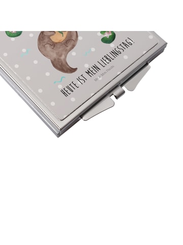 Mr. & Mrs. Panda Handspiegel Otter Seerose mit Spruch in Grau Pastell