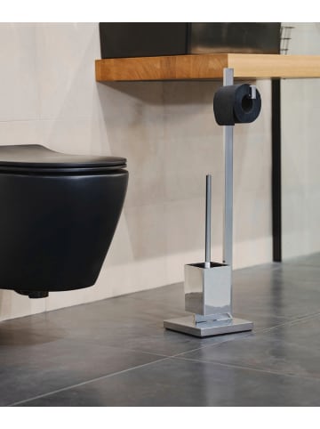 Wenko Toilettenpapierständer und Bürste QUADRO für WC - 2 in 1 in Silbern