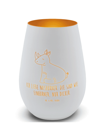 Mr. & Mrs. Panda Gold Windlicht Einhorn Nashorn mit Spruch in Weiß