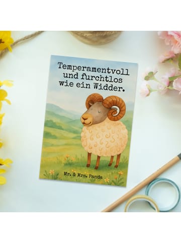 Mr. & Mrs. Panda Postkarte Sternzeichen Widder Design mit Spruch in Weiß