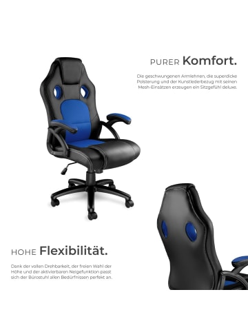 tectake Bürostuhl, Belastbarkeit 120 kg, Kunstlederbezug mit Mesh-Gewebe