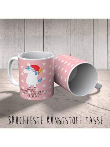 Mr. & Mrs. Panda Kindertasse Einhorn Weihnachtsmann mit Spruch in Rot Pastell