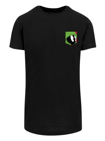 F4NT4STIC Long Cut T-Shirt Looney Tunes Marvin The Martian Face Faux Pocket in schwarz