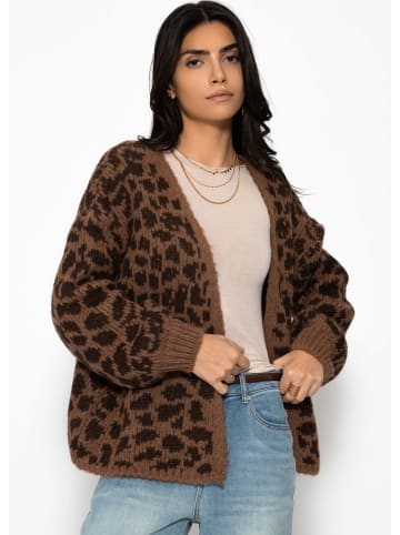 SASSYCLASSY Kurzer Cardigan mit Leo-Print in Braun
