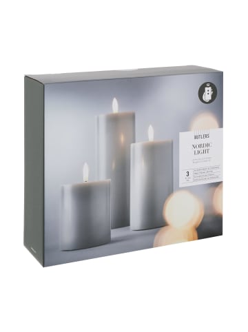 Butlers LED-Kerzen 3-tlg. mit Fernbedienung NORDIC LIGHT in Grau