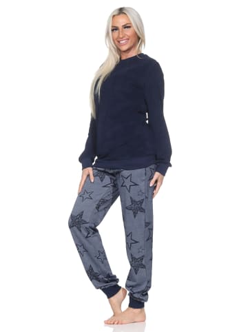 NORMANN Frottee Schlafanzug langarm Bündchen Sterne - 87126 in marine