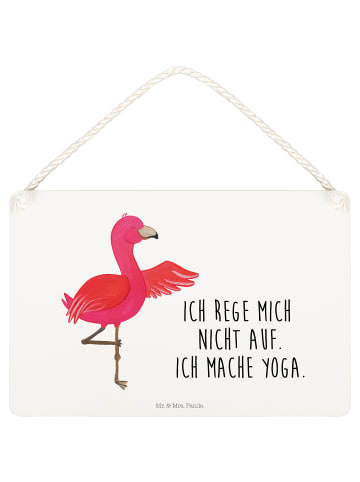 Mr. & Mrs. Panda Deko Schild Flamingo Yoga mit Spruch in Weiß