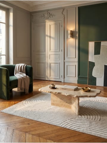 KADIMA DESIGN Flachgewebe-Teppich Hoch-Tief Bögen 3D Relief Pflegeleicht in Creme