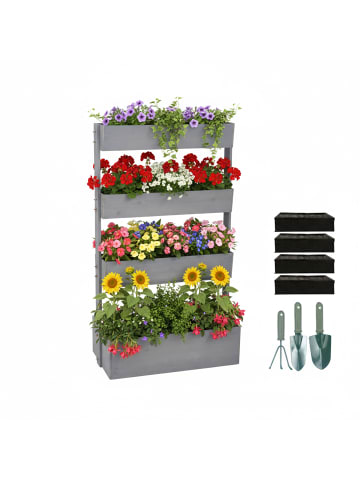 relaxdays Vertikalbeet "4 Kästen" in Grau - (B)85 x (H)140 x (T)48 cm