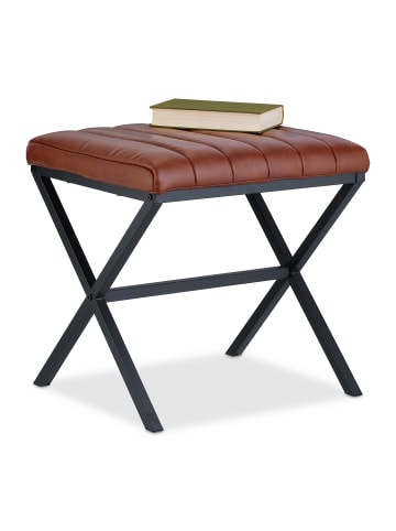 relaxdays Sitzhocker in Schwarz/ Braun - (B)46 x (H)47 x (T)42 cm