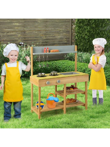 COSTWAY Matschküche Kinder Outdoor in Hellbraun