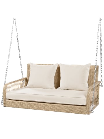 ABRIHOME Hollywoodschaukel in Beige Rattan mit grauen Kissen 2 Sitze