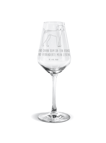 Mr. & Mrs. Panda Weißwein Glas Hund Dogge mit Spruch in Transparent