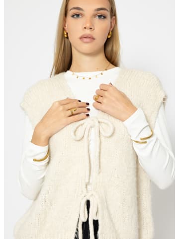 SASSYCLASSY Strickweste mit Bindenbänder in Offwhite