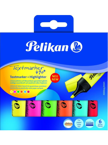Pelikan Textmarker 490 nachfüllbar Packung mit 6 Stück farbig sortiert