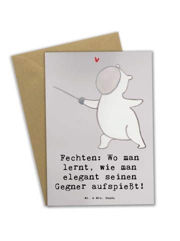 Mr. & Mrs. Panda Grußkarte Fechten Eleganz mit Spruch in Grau Pastell