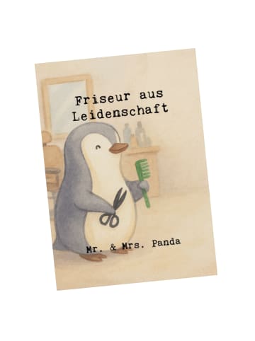 Mr. & Mrs. Panda Ansichtskarte Friseur Leidenschaft Design mit S... in Weiß