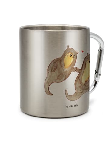 Mr. & Mrs. Panda Tasse Otter Hände halten ohne Spruch in Silber