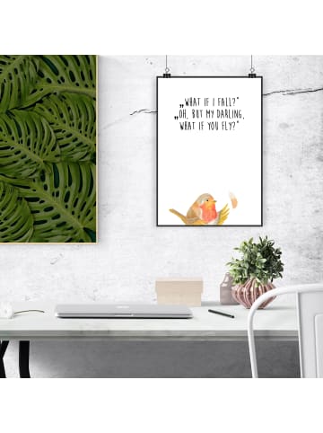 Mr. & Mrs. Panda Print Rotkehlchen Federn Motiv mit Spruch in Weiß