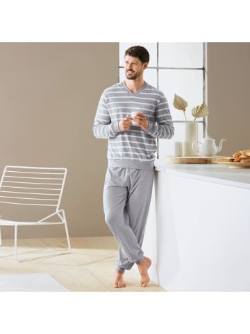 Erwin Müller Single-Jersey Schlafanzug in grau meliert/weiß