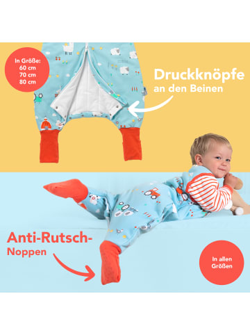 Schlummersack Bio Schlafsack mit Füßen und umklappbaren Bündchen 3.5 TOG in Blau