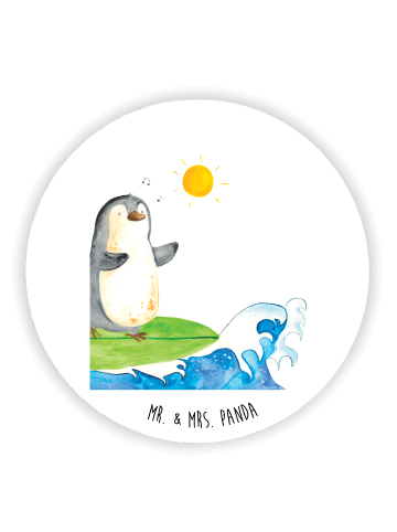 Mr. & Mrs. Panda Rund Magnet Pinguin Surfer ohne Spruch in Weiß