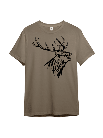 PAULGOS Herren T-Shirt, Hirschkopf in Sand