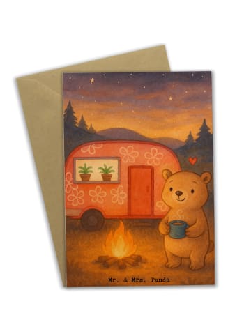 Mr. & Mrs. Panda Klappkarte Bär Camper Design ohne Spruch in Weiß