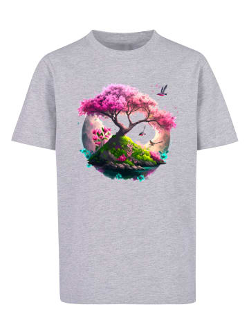 F4NT4STIC T-Shirt Kirschblüten Baum Tee Unisex in grau meliert