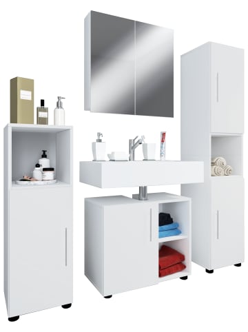 VCM  4-tlg. Badmöbel Set Komplett Badschrank Flandu Iil in Weiß
