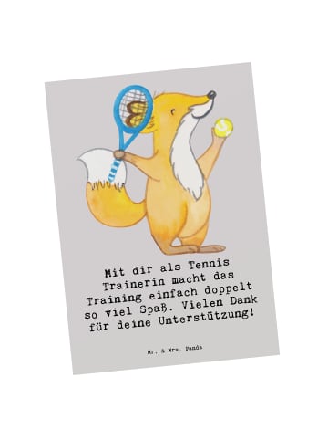 Mr. & Mrs. Panda Grußkarte Tennis Trainerin Spaß mit Spruch in Grau Pastell