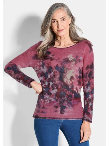 GOLDNER Feinstrickpullover Wollpullover floral, U-Boot-Ausschnitt in pink / bunt / gemustert