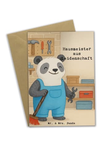 Mr. & Mrs. Panda Grußkarte Hausmeister Leidenschaft Design mit S... in Weiß
