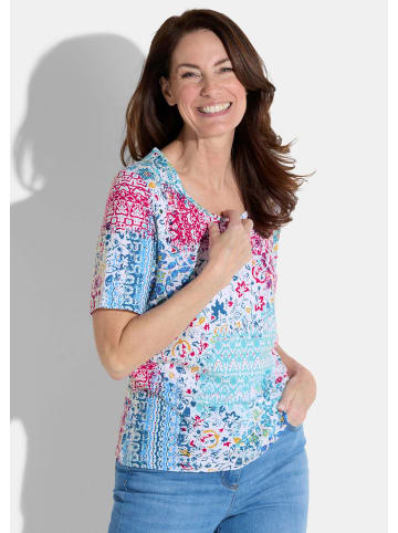 GOLDNER Shirt in rot / türkis / weiß / gemustert