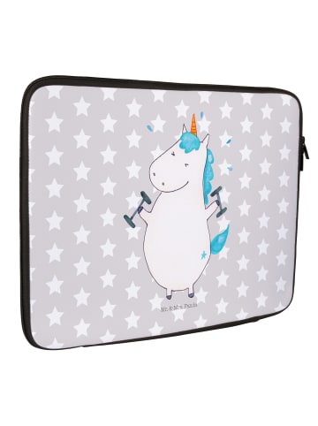 Mr. & Mrs. Panda Laptop Sleeve Einhorn Fitness ohne Spruch in Grau Pastell
